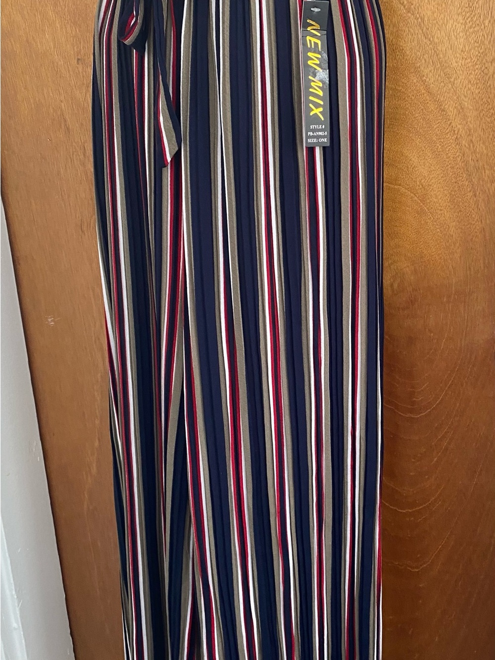 New Mix Navy Vertical Stripe Wide-Leg Pants with Red & Cream Stripes